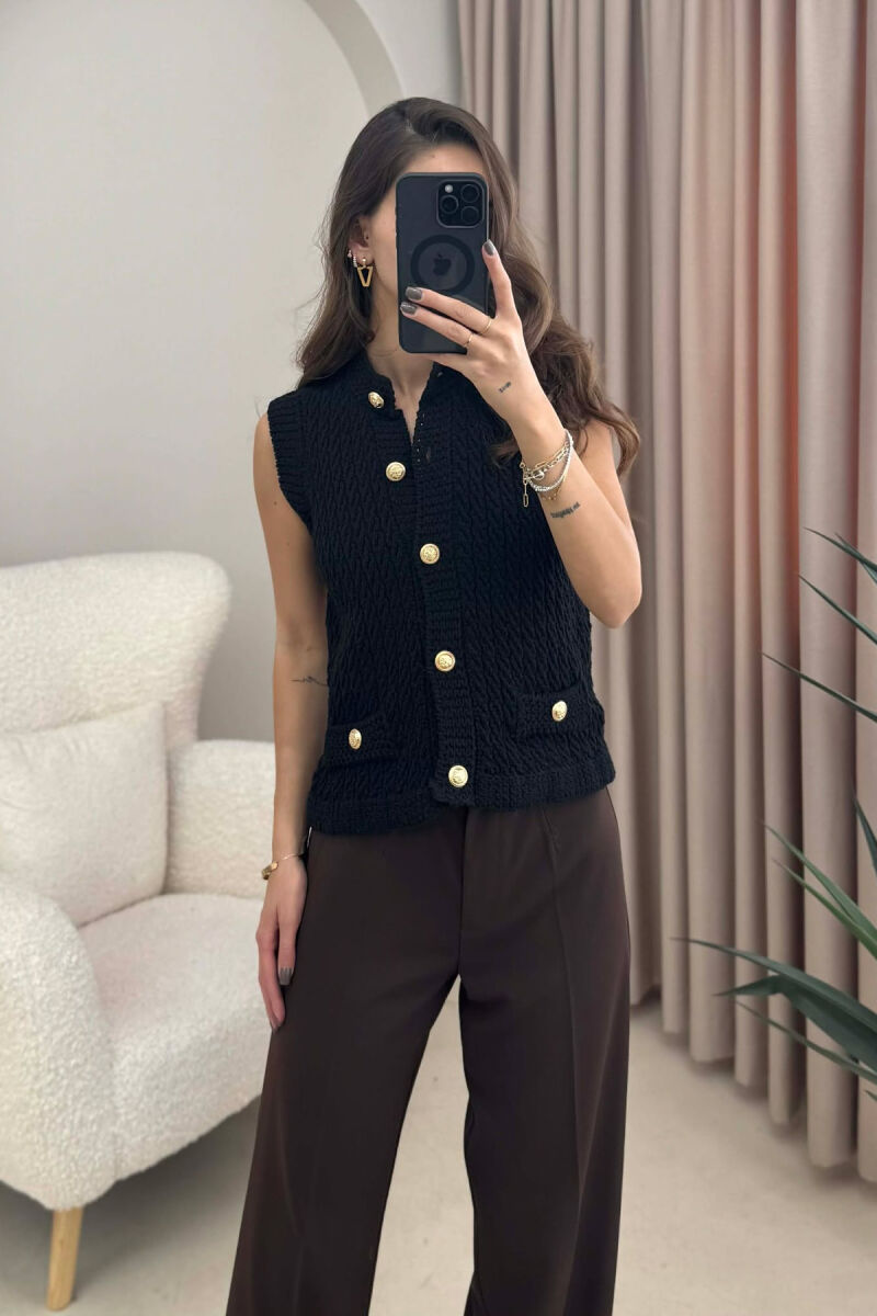 BUTTONED KNITTED WOMEN VEST BLACK/ E ZEZE - 3