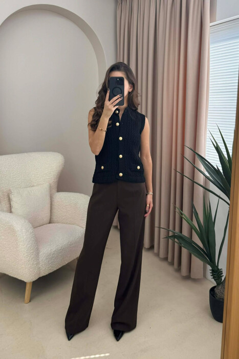 BUTTONED KNITTED WOMEN VEST BLACK/ E ZEZE - KLAUDIO FASHION