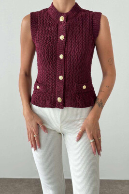 BUTTONED KNITTED WOMEN VEST BURGUNDY/VISHNJE 