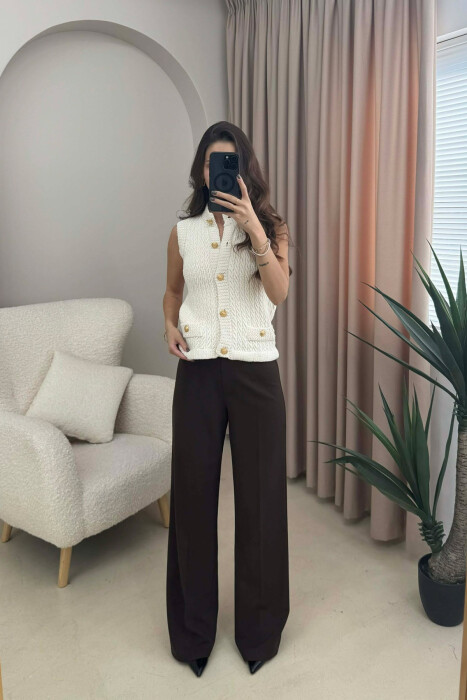 BUTTONED KNITTED WOMEN VEST CREAM/KREM - KLAUDIO FASHION