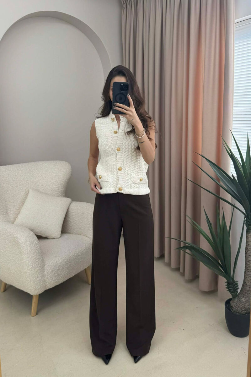 BUTTONED KNITTED WOMEN VEST CREAM/KREM - 1