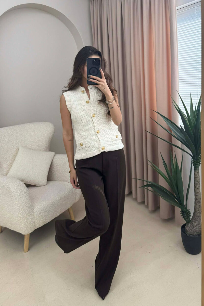 BUTTONED KNITTED WOMEN VEST CREAM/KREM - 2