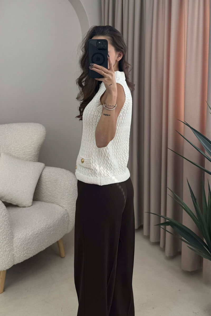 BUTTONED KNITTED WOMEN VEST CREAM/KREM - 3