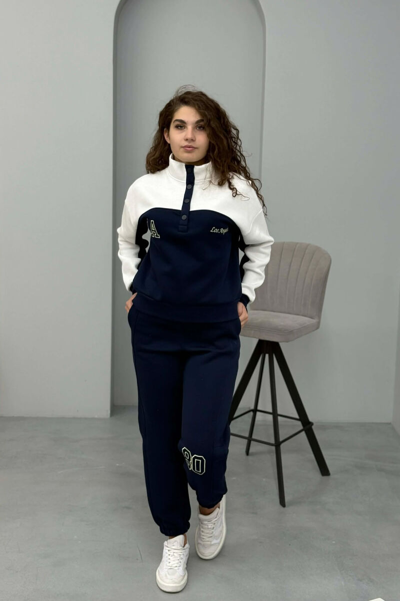 BUTTONED LA SWEATSHIRT+JOGGERS FLUFFY WOMEN SET WHITE-BLUE/BABL - 1