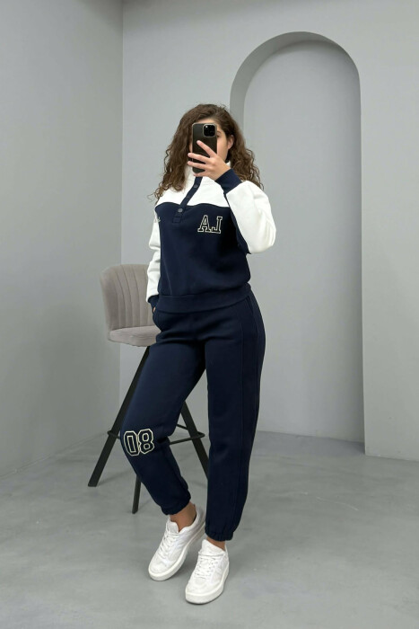 BUTTONED LA SWEATSHIRT+JOGGERS FLUFFY WOMEN SET WHITE-BLUE/BABL - 2