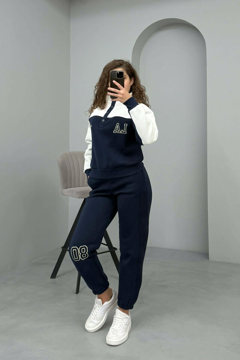 BUTTONED LA SWEATSHIRT+JOGGERS FLUFFY WOMEN SET WHITE-BLUE/BABL - 2