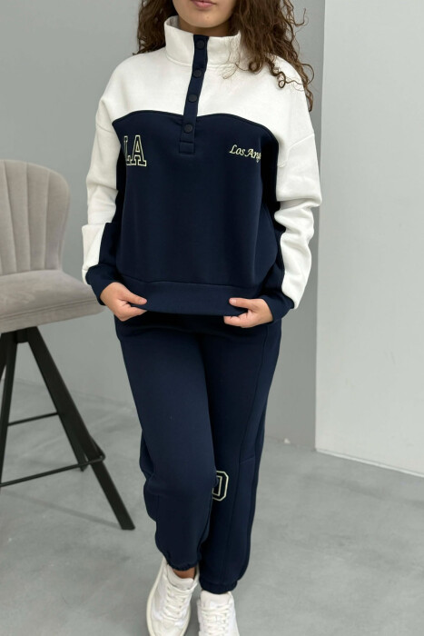 BUTTONED LA SWEATSHIRT+JOGGERS FLUFFY WOMEN SET WHITE-BLUE/BABL - 4