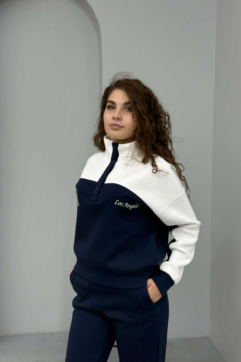 BUTTONED LA SWEATSHIRT+JOGGERS FLUFFY WOMEN SET WHITE-BLUE/BABL - 5