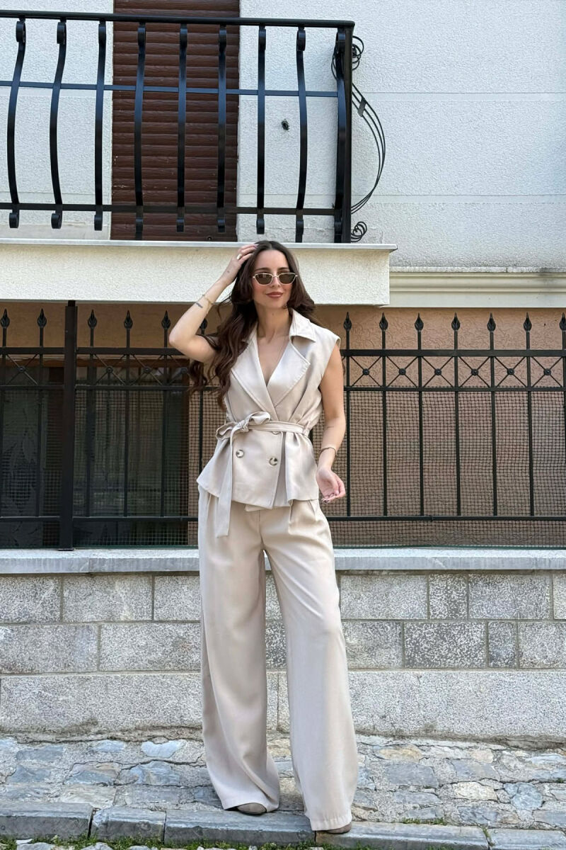 BUTTONED LACING VEST +TROUSERS WOMAN SET BEIGE/BEZHE - 3