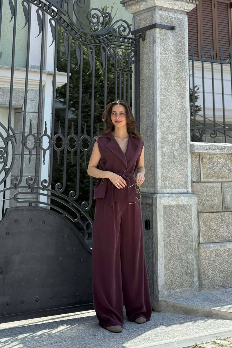 BUTTONED LACING VEST +TROUSERS WOMAN SET BURGUNDY/VISHNJE - 1
