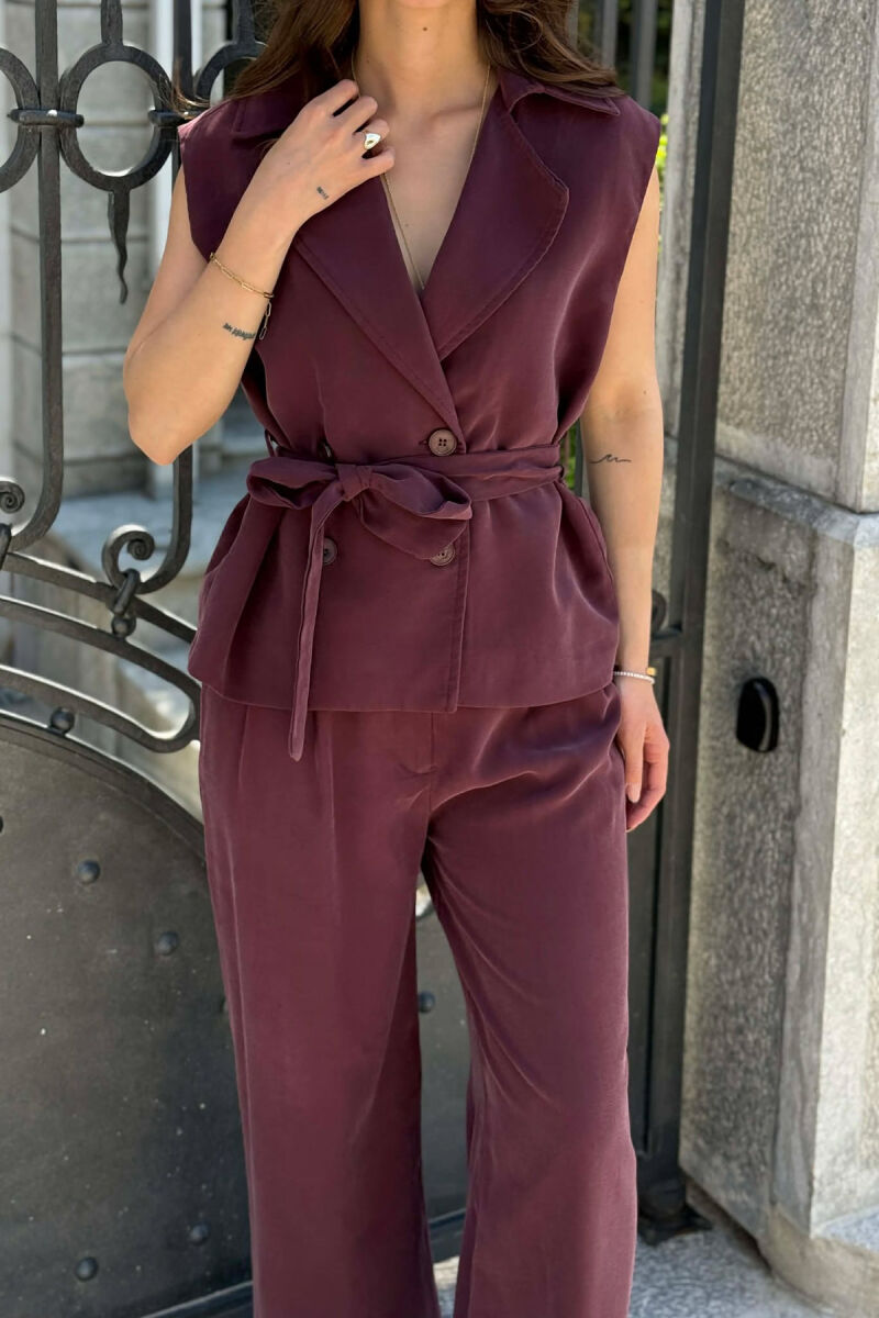 BUTTONED LACING VEST +TROUSERS WOMAN SET BURGUNDY/VISHNJE - 2