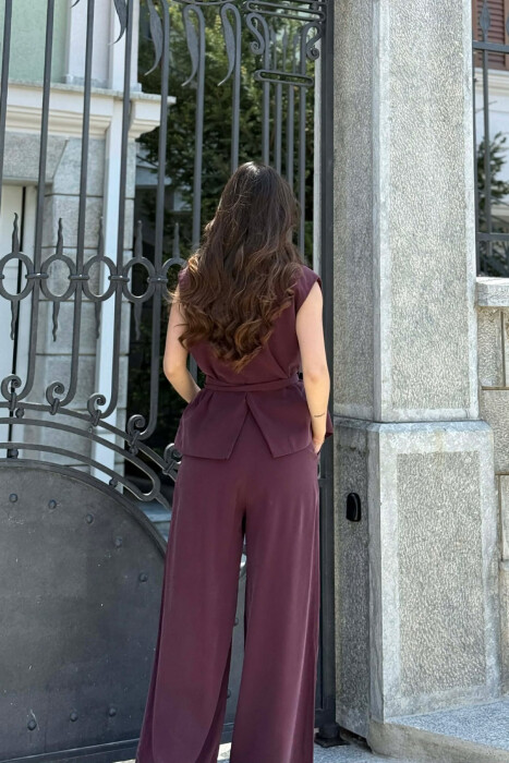 BUTTONED LACING VEST +TROUSERS WOMAN SET BURGUNDY/VISHNJE - 3