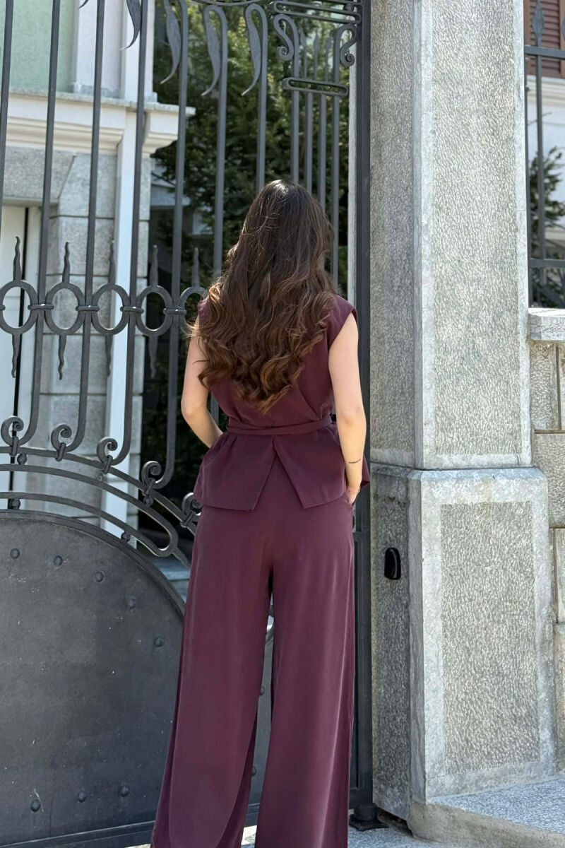 BUTTONED LACING VEST +TROUSERS WOMAN SET BURGUNDY/VISHNJE - 3
