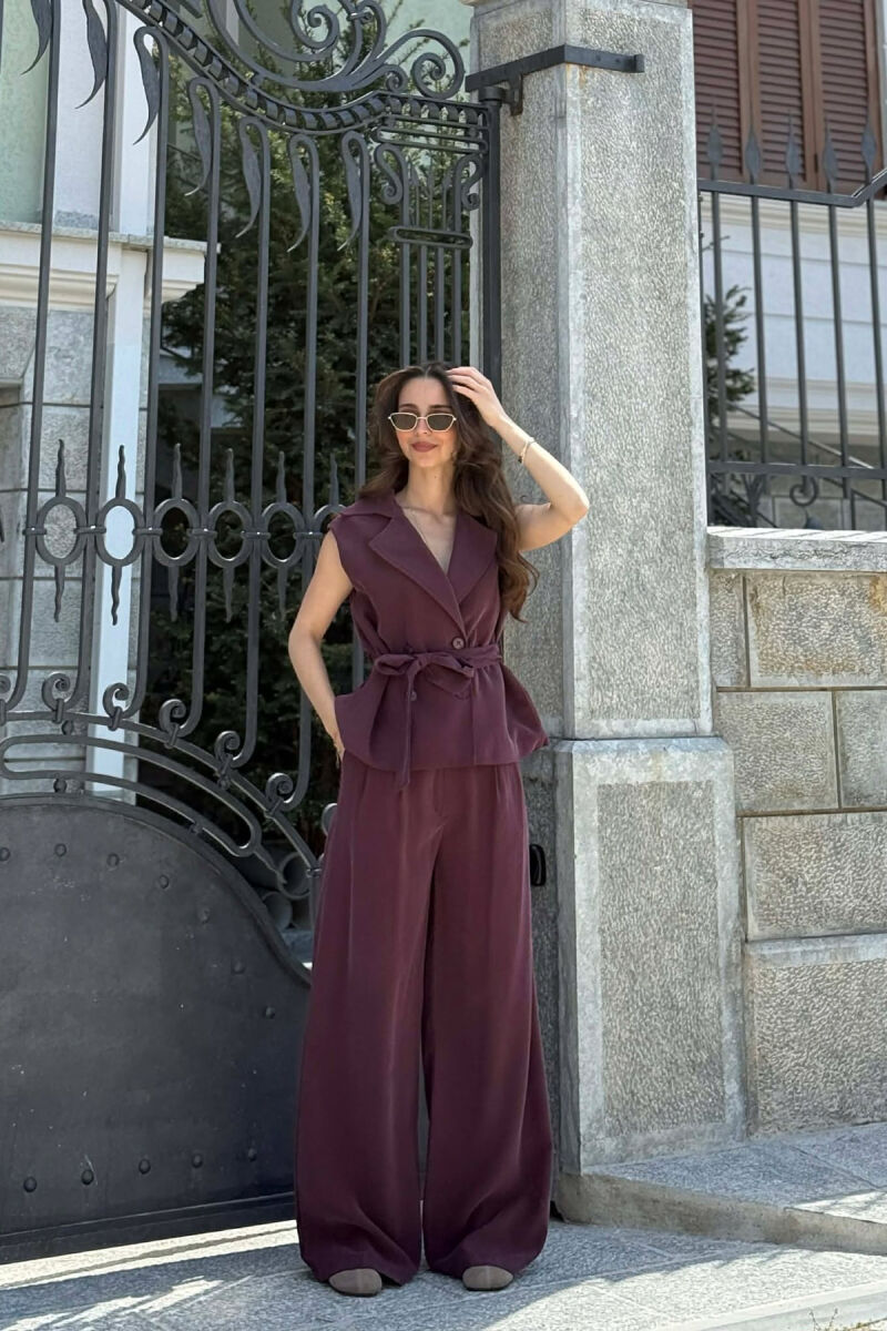 BUTTONED LACING VEST +TROUSERS WOMAN SET BURGUNDY/VISHNJE - 4