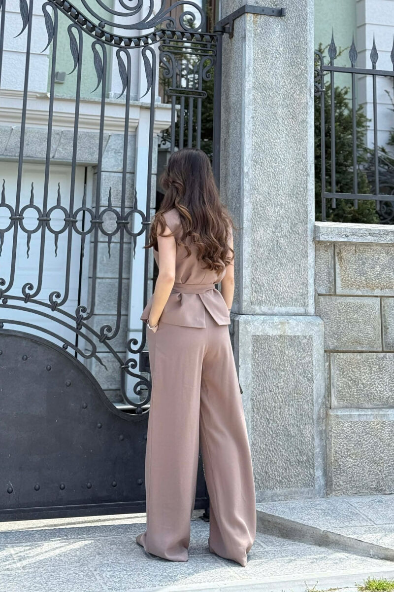 BUTTONED LACING VEST +TROUSERS WOMAN SET LIGHT BROWN/KAZB - 4