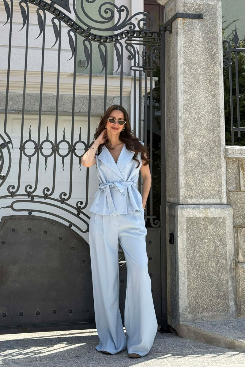 BUTTONED LACING VEST +TROUSERS WOMAN SET LIGHTBLUE/BZ - 3