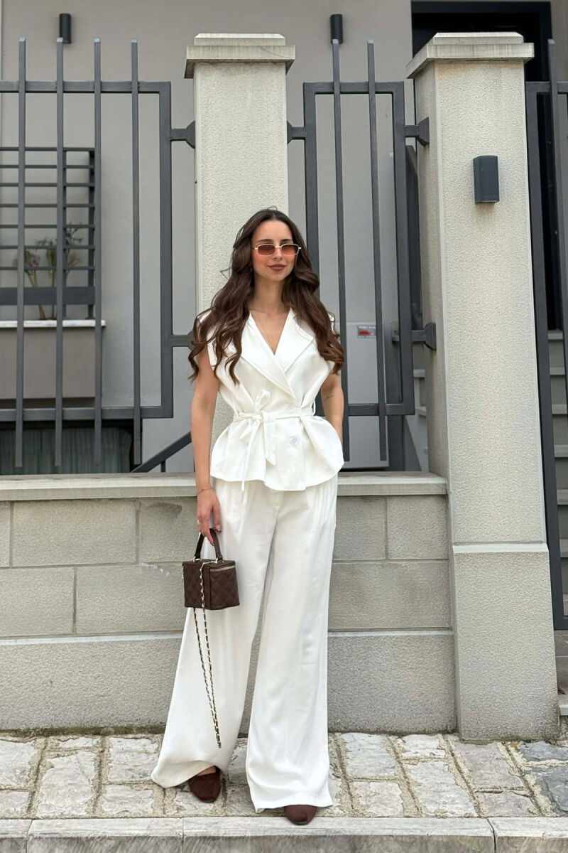 BUTTONED LACING VEST +TROUSERS WOMAN SET WHITE-E BARDHE - 1