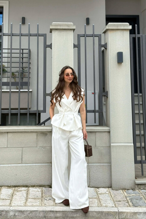 BUTTONED LACING VEST +TROUSERS WOMAN SET WHITE-E BARDHE - 2
