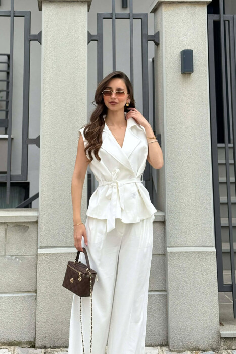 BUTTONED LACING VEST +TROUSERS WOMAN SET WHITE-E BARDHE - 3