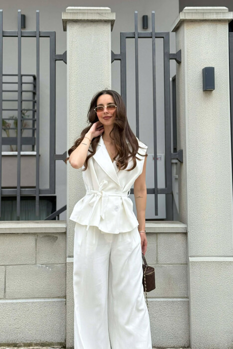 BUTTONED LACING VEST +TROUSERS WOMAN SET WHITE-E BARDHE - 5