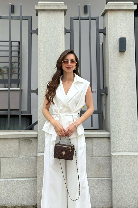 BUTTONED LACING VEST +TROUSERS WOMAN SET WHITE-E BARDHE - 6