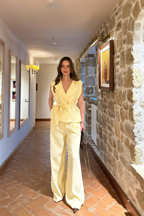 BUTTONED LACING VEST +TROUSERS WOMAN SET YELLOW/E VERDHE - 1
