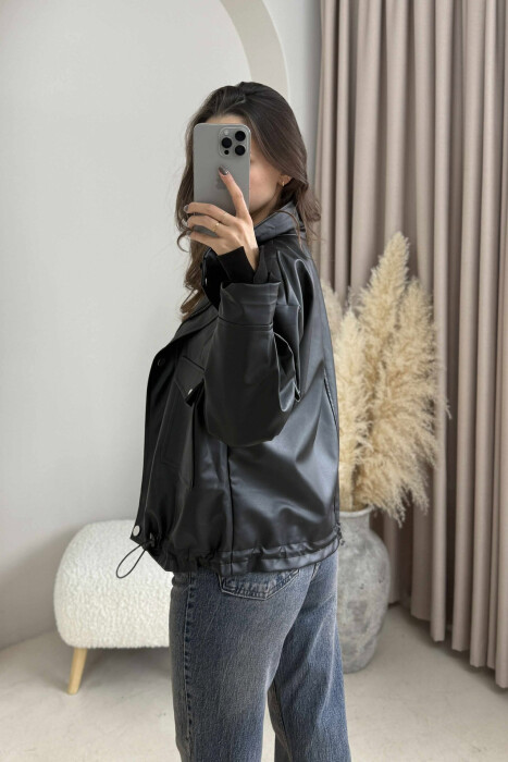 BUTTONED LEATHER WOMEN JACKET BLACK/ E ZEZE - 4