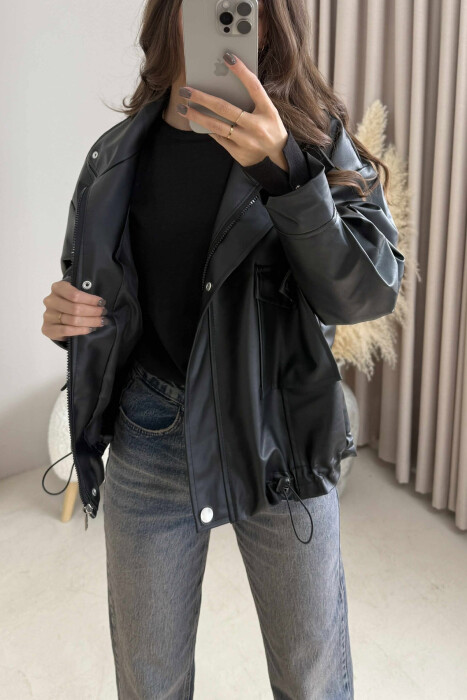 BUTTONED LEATHER WOMEN JACKET BLACK/ E ZEZE - 5