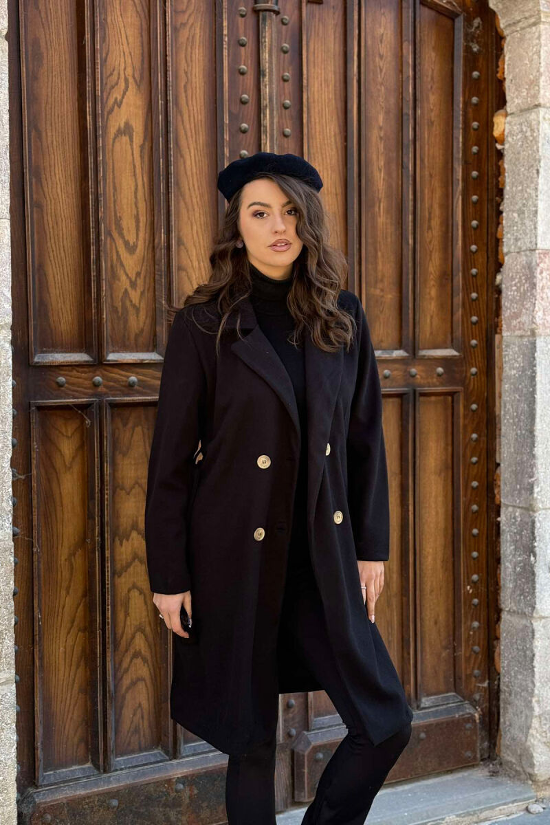 BUTTONED LONG WOMEN COAT BLACK/ E ZEZE - 1