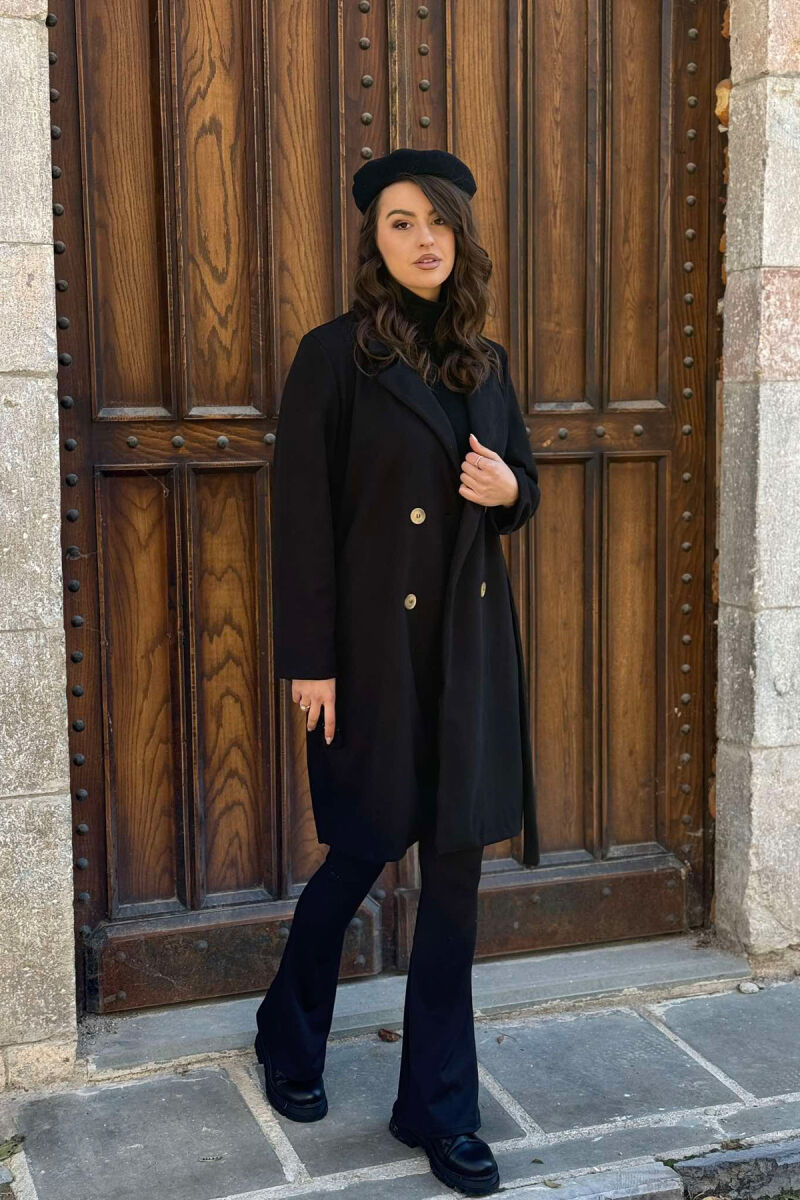 BUTTONED LONG WOMEN COAT BLACK/ E ZEZE - 2