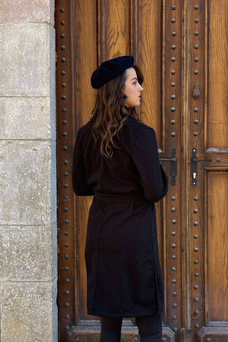 BUTTONED LONG WOMEN COAT BLACK/ E ZEZE - 4