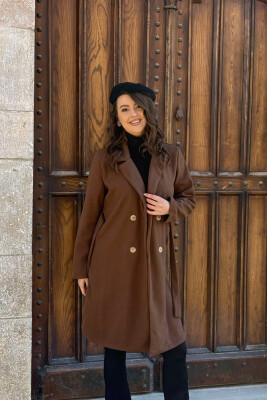 BUTTONED LONG WOMEN COAT BROWN/KAFE 