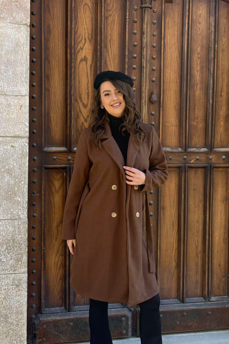 BUTTONED LONG WOMEN COAT BROWN/KAFE - 1