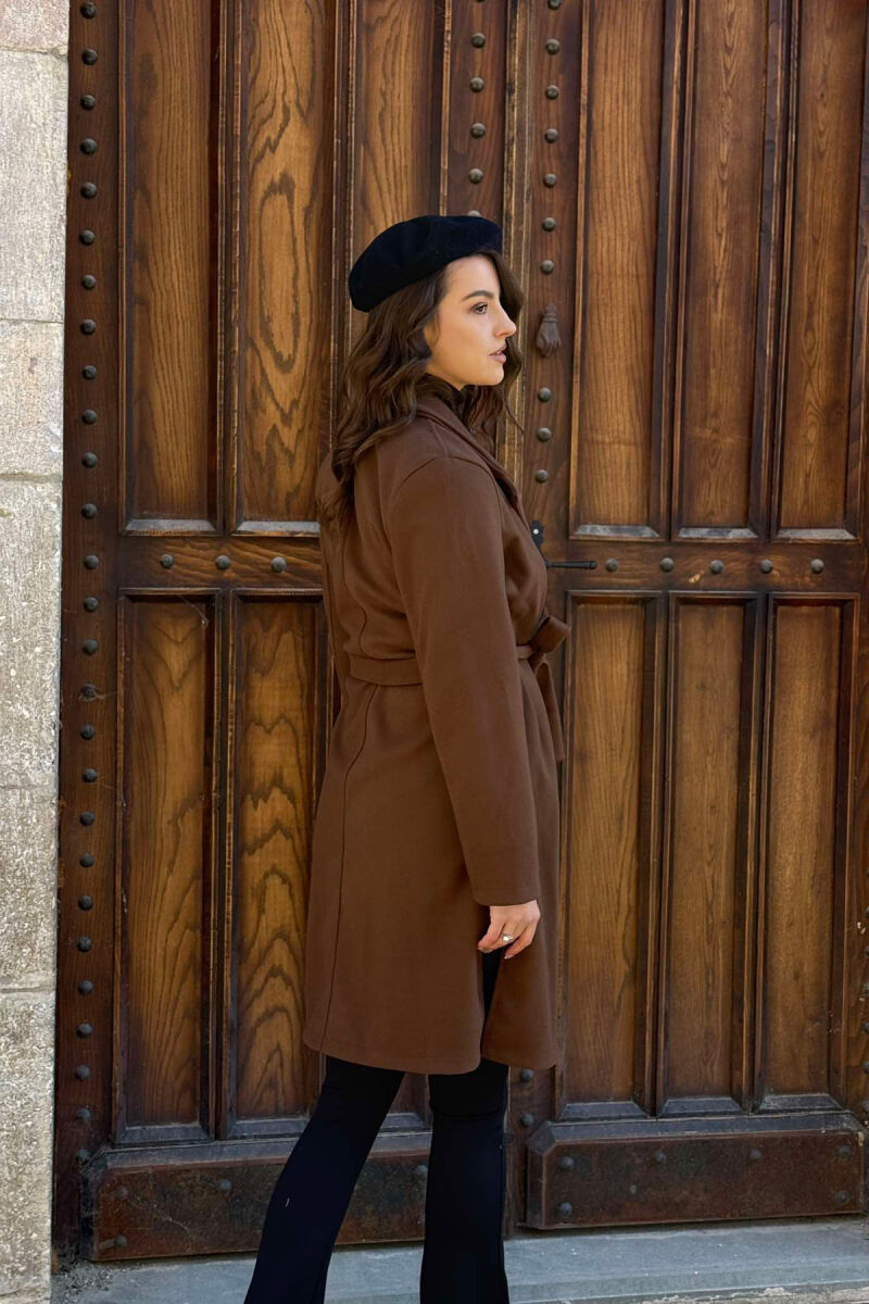 BUTTONED LONG WOMEN COAT BROWN/KAFE - 5