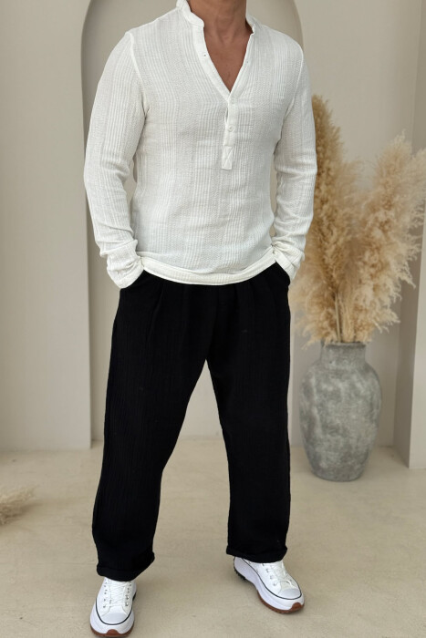 BUTTONED NECK ONE COLOR MEN SHIRT WHITE-E BARDHE - 1