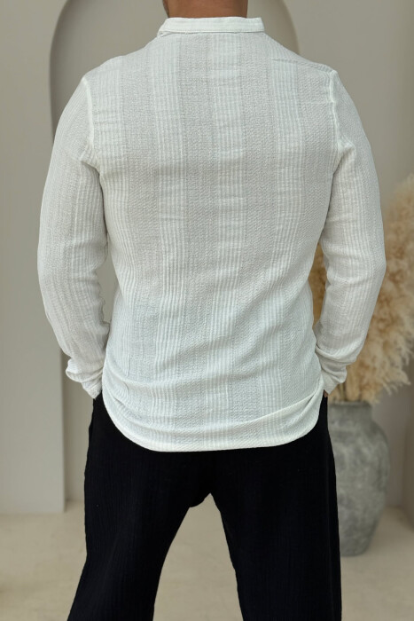 BUTTONED NECK ONE COLOR MEN SHIRT WHITE-E BARDHE - 3