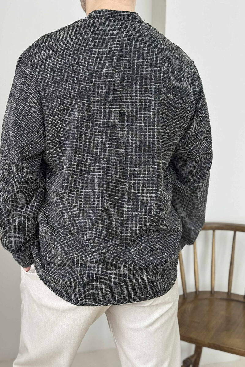 BUTTONED NECK PLAID MEN SHIRT BLACK-WHITE/ZEBA - 4