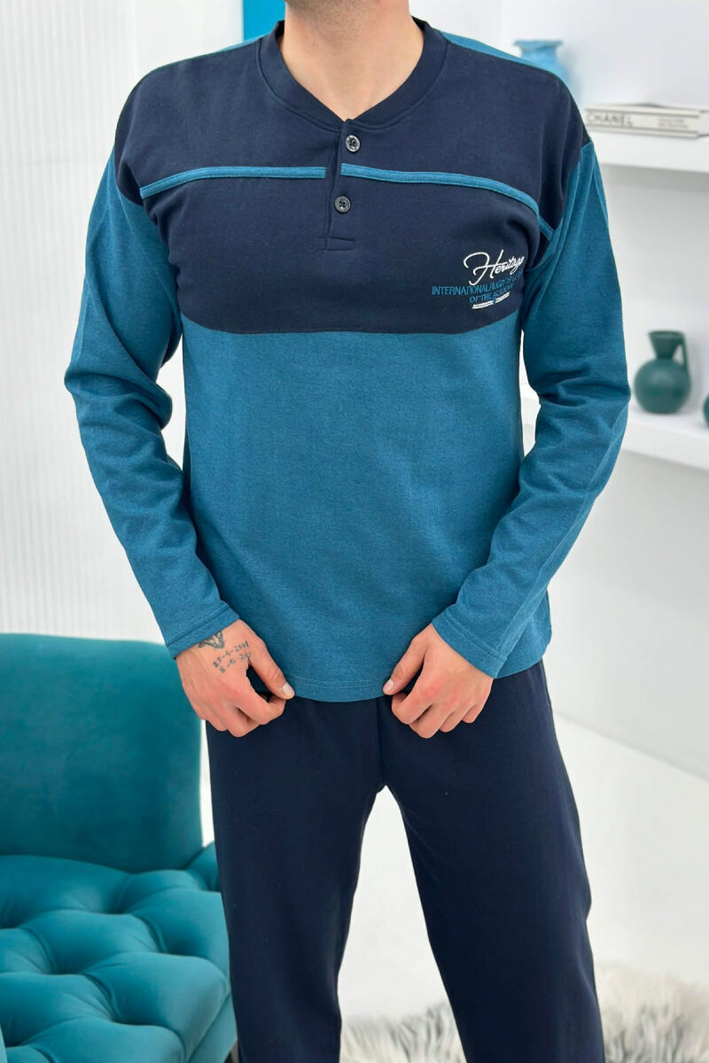 BUTTONED NECK SIMPLE SWEATSHIRT+SWEATPANTS MEN PYJAMAS BLUE STONE/GK - 5