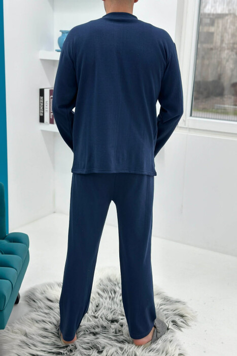 BUTTONED NECK SIMPLE SWEATSHIRT+SWEATPANTS MEN PYJAMAS BLUE/BLU - 3