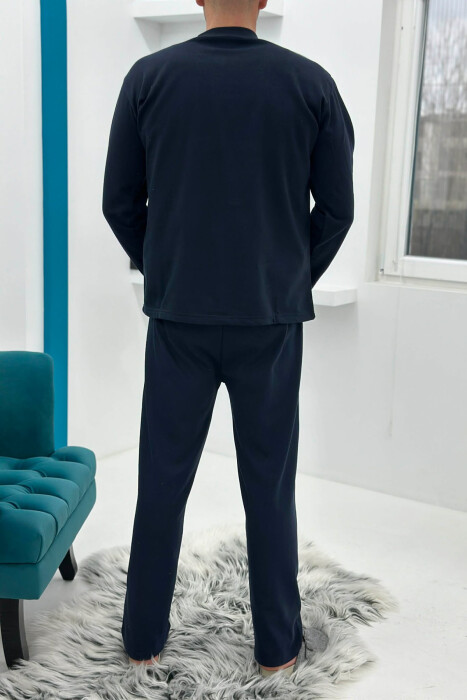 BUTTONED NECK SIMPLE SWEATSHIRT+SWEATPANTS MEN PYJAMAS GREY-DARK BLUE/GRBEE - 3