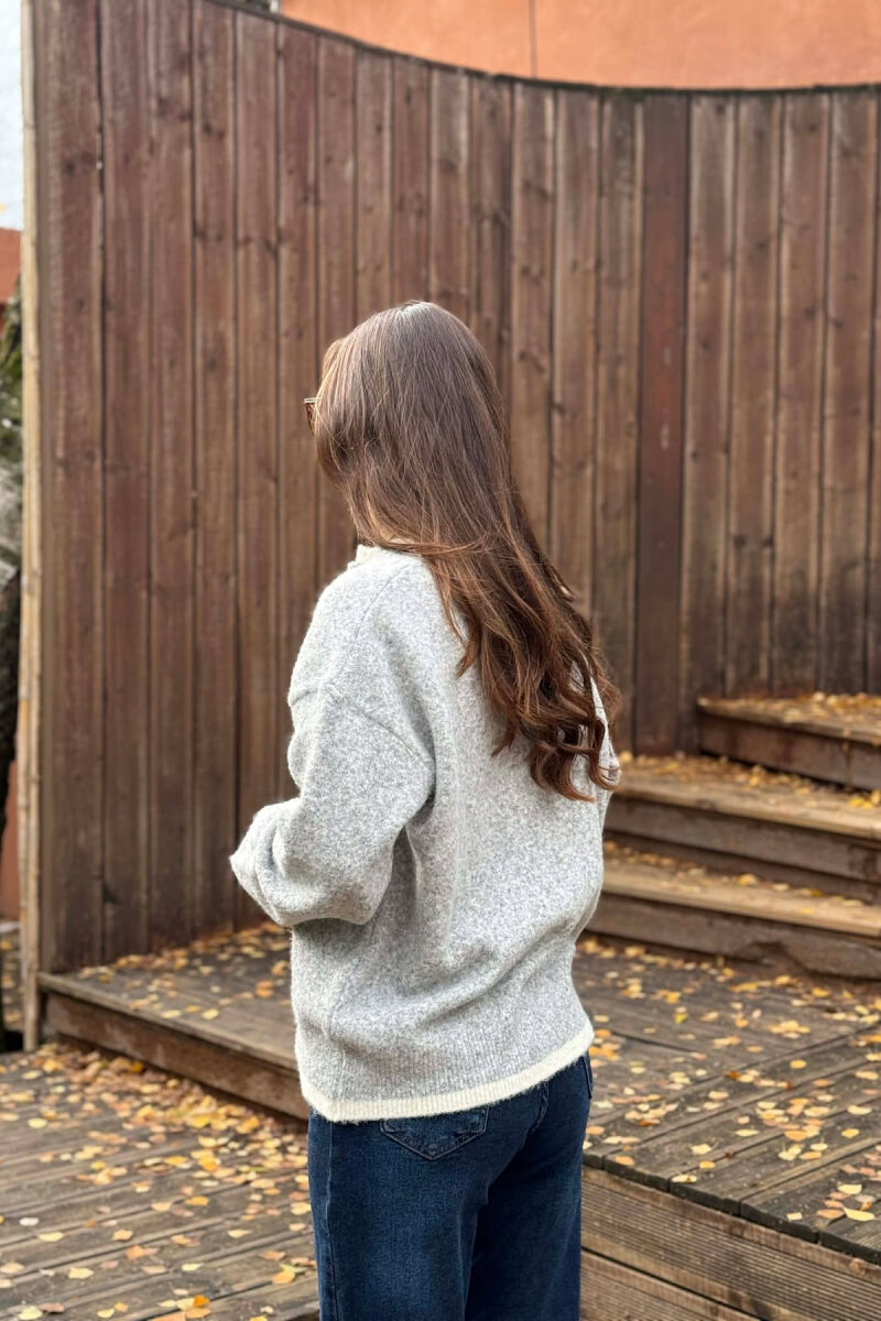 BUTTONED NECK SIMPLE WOMEN SWEATER LIGHT GREY/GZ - 5