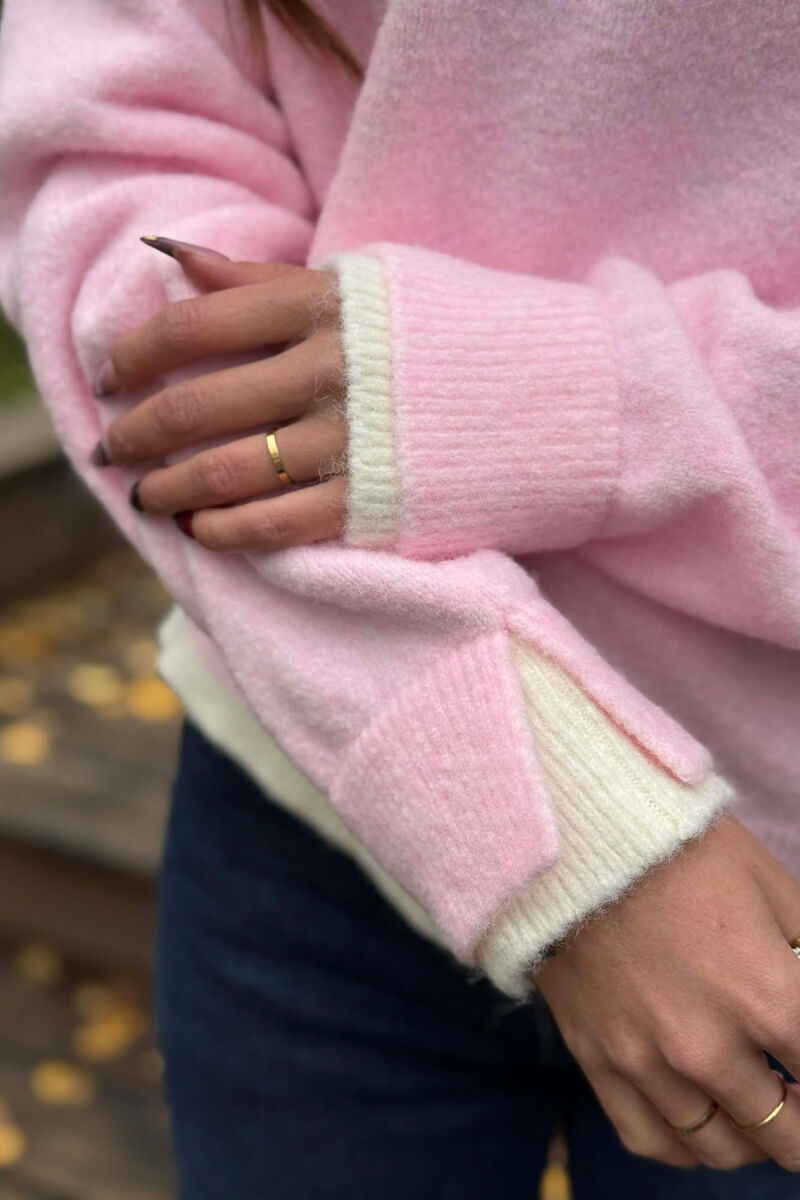 BUTTONED NECK SIMPLE WOMEN SWEATER PINK/ROZE - 4