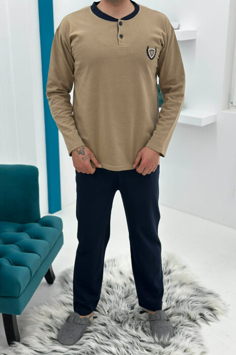 BUTTONED NECK SWEATSHIRT+SWEATPANTS MEN PYJAMAS BEIGE/BEZHE - 1