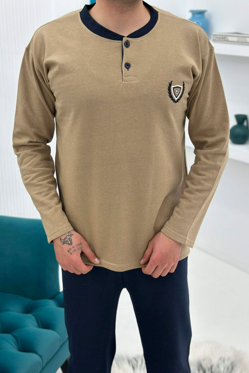BUTTONED NECK SWEATSHIRT+SWEATPANTS MEN PYJAMAS BEIGE/BEZHE - 4