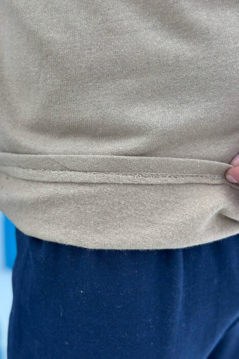 BUTTONED NECK SWEATSHIRT+SWEATPANTS MEN PYJAMAS BEIGE/BEZHE - 5