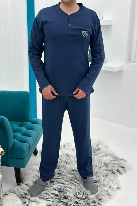 BUTTONED NECK SWEATSHIRT+SWEATPANTS MEN PYJAMAS BLUE/BLU 