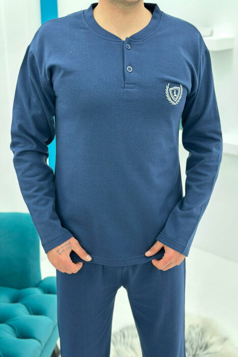BUTTONED NECK SWEATSHIRT+SWEATPANTS MEN PYJAMAS BLUE/BLU - 5