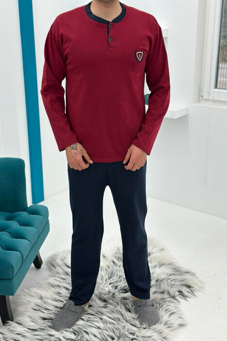 BUTTONED NECK SWEATSHIRT+SWEATPANTS MEN PYJAMAS BURGUNDY/VISHNJE 