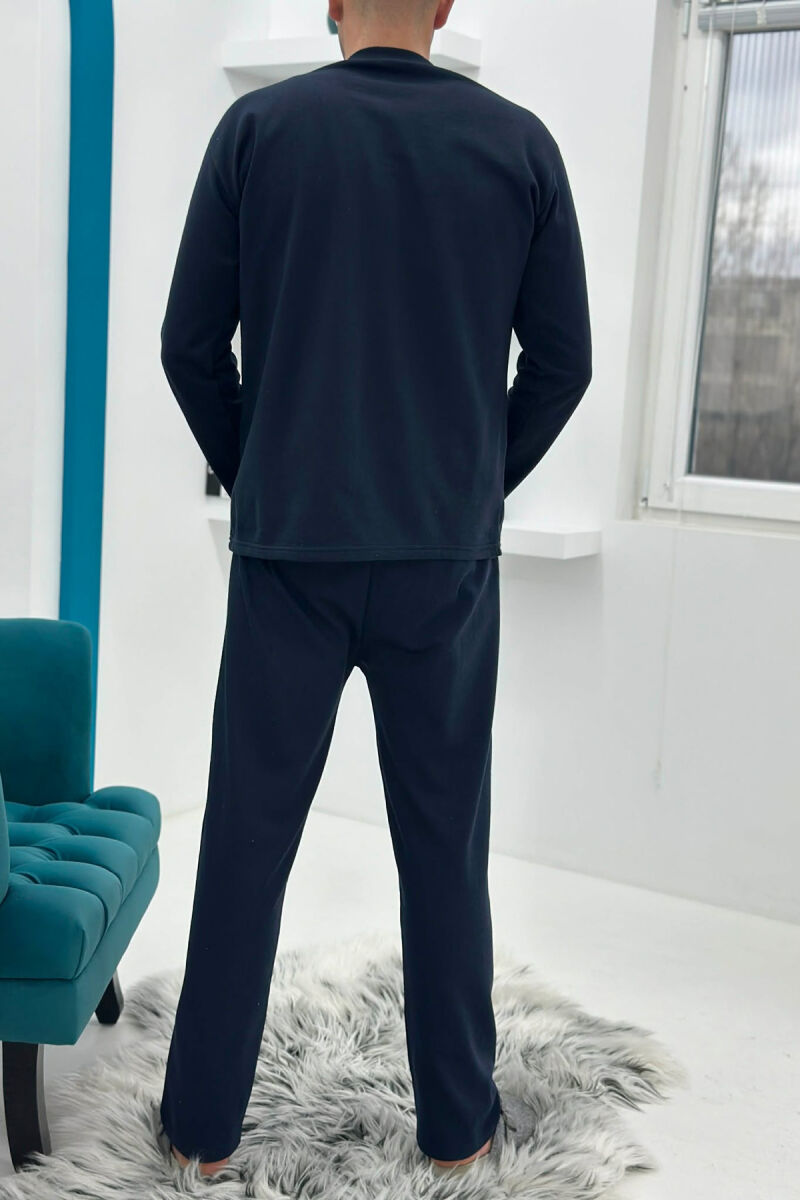BUTTONED NECK SWEATSHIRT+SWEATPANTS MEN PYJAMAS DARK BLUE/BEE - 2