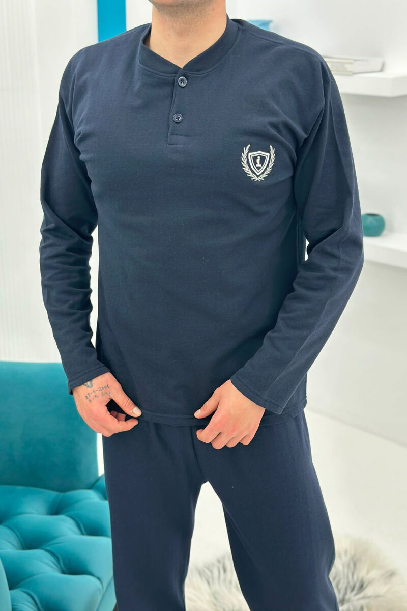 BUTTONED NECK SWEATSHIRT+SWEATPANTS MEN PYJAMAS DARK BLUE/BEE - 3